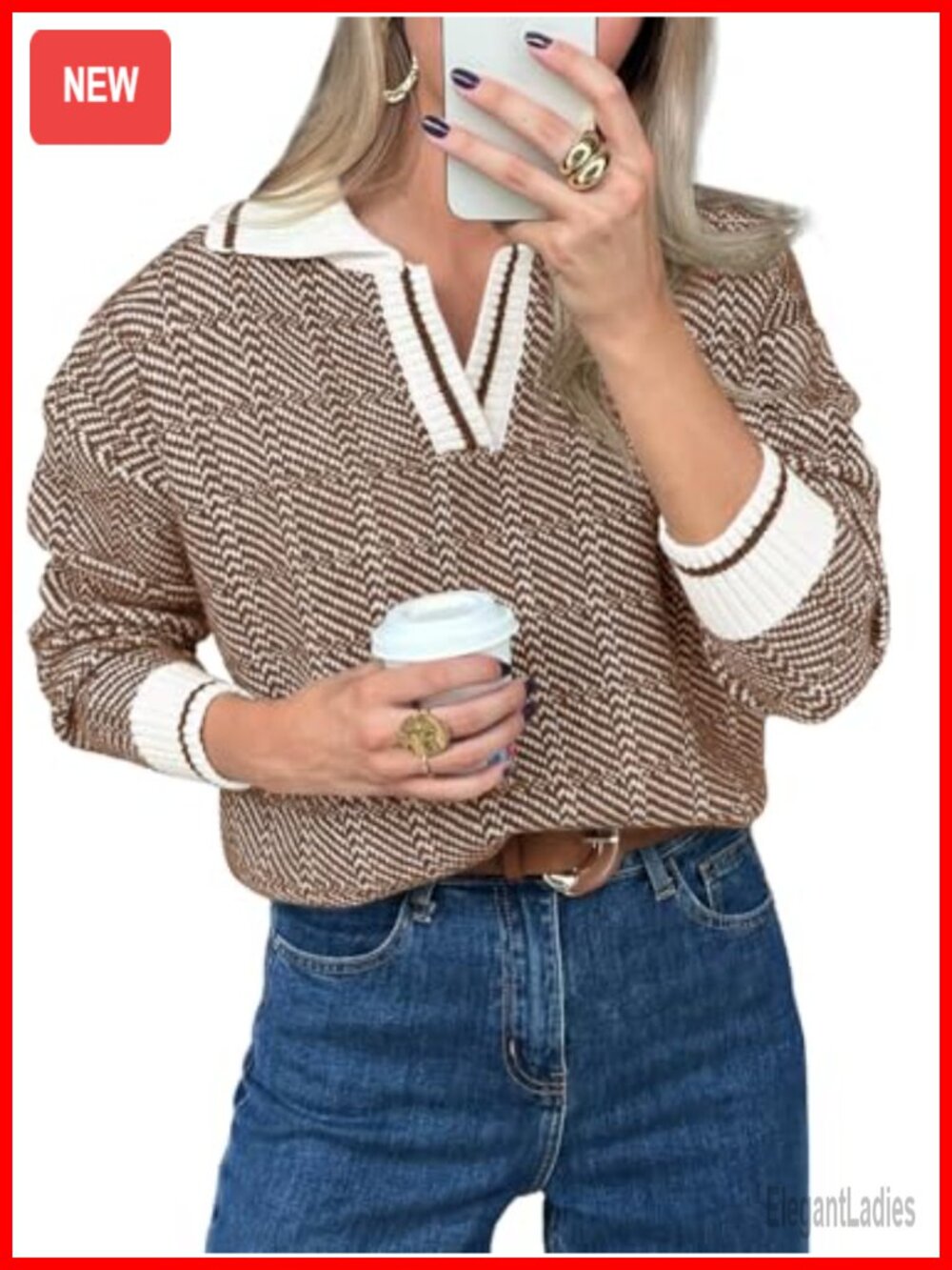 Saodimallsu Womens Fall Sweaters Tops Lapel V Neck Knit Color Block Shirt
